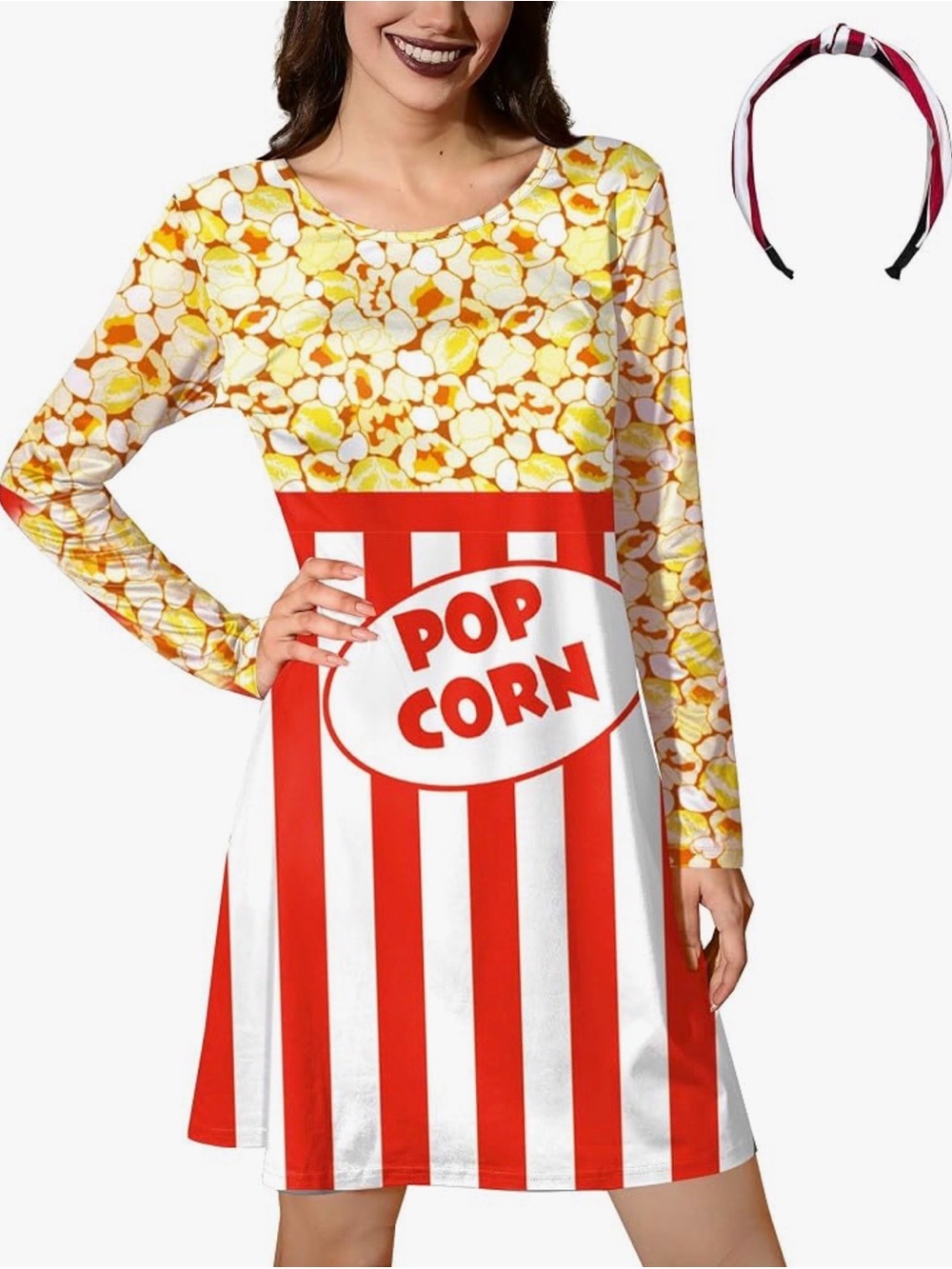 Popcorn Stripe Red & Yellow Party Dress with Headband